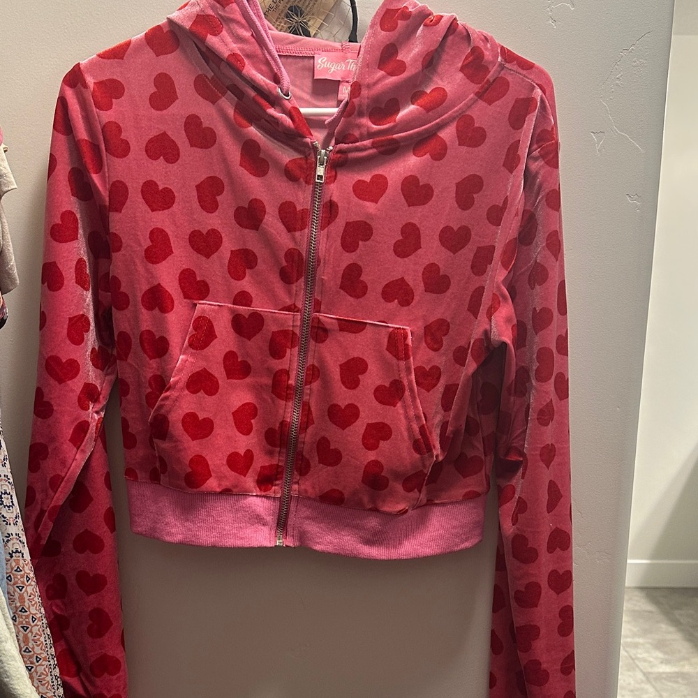 Sugar Thrillz Pink Heart velour track Jacket